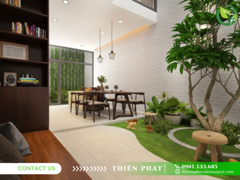 Thi công tiểu cảnh sân vườn cho ngôi nhà thông thoáng hiện đại tại TP. Hồ Chí Minh